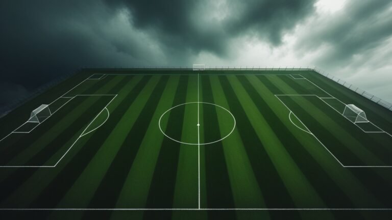 Ảnh flycam sân cỏ nhìn từ trên cao minh họa bài phân tích triết lý Pep Guardiola và Mikel Arteta